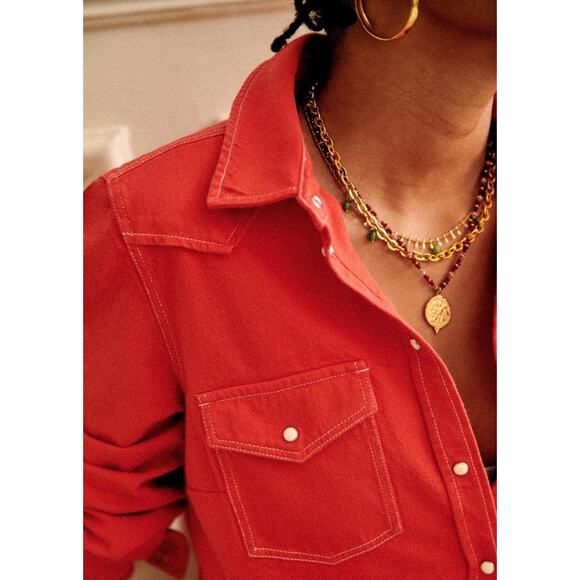 Sézane Servanne Long-Sleeve Buttoned Shirt - 0 - Red - Picture 4 of 4